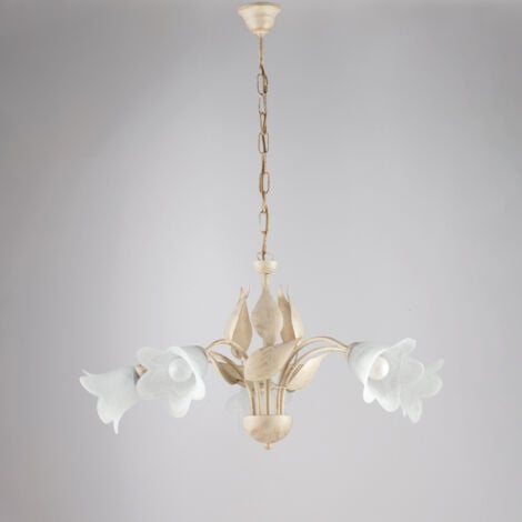 BONETTI ILLUMINA Kronleuchter aus Eisen Elfenbein Gold fünf Lichter Alabaster Weißglas 68x h43 cm