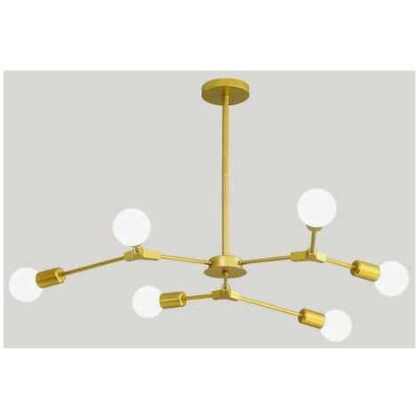 Kronleuchter-Deckenleuchte E27 6 Lichter Gold-Deckenleuchter mit verstellbaren Lichtarmen für Wohnzimmer, Schlafzimmer, Esszimmer, Café-Bar (ohne Glühbirne)