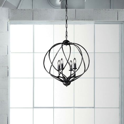 Kronleuchter Deko Aufhängung Eisen Schwarz Silber Dekoration vier Lichter 43x h50 cm