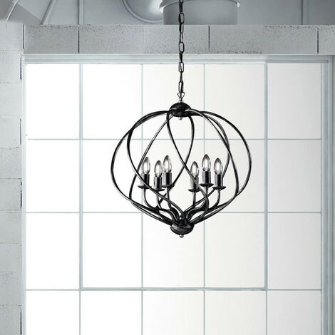 Kronleuchter Deko Pendelleuchte Eisen Schwarz Silber Dekoration sechs Lichter 57x h57 cm