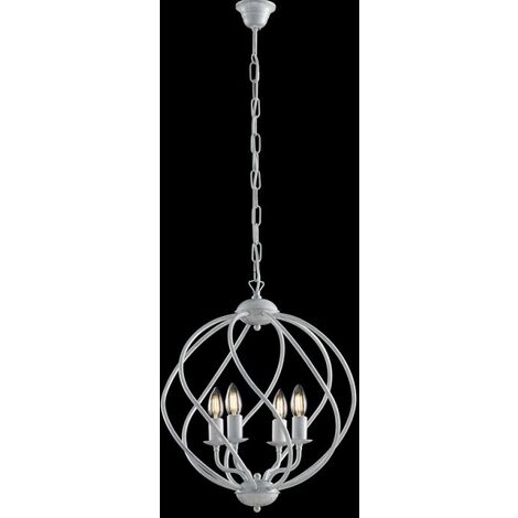 Kronleuchter Deko Pendelleuchte Eisen Weiß Silber vier Lichter 43x h50 cm