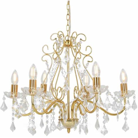 Kronleuchter mit Kristallperlen Gold Rund 6 x E14