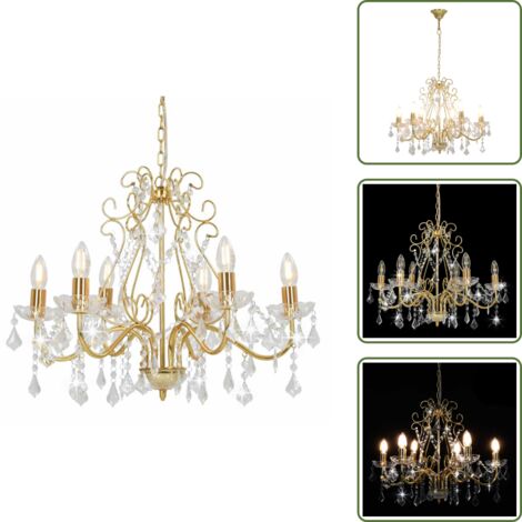 Kronleuchter mit Kristallperlen Golden Rund 6×E14 - Kronleuchter - LED-Licht - Wohnzimmer Deko - Designer Lampe - Kristallpendel
