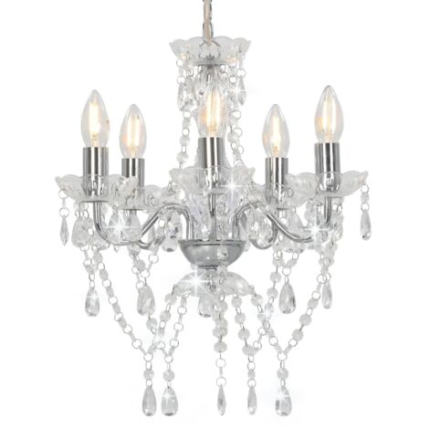 Kronleuchter mit Kristallperlen Silber Rund 5 x E14