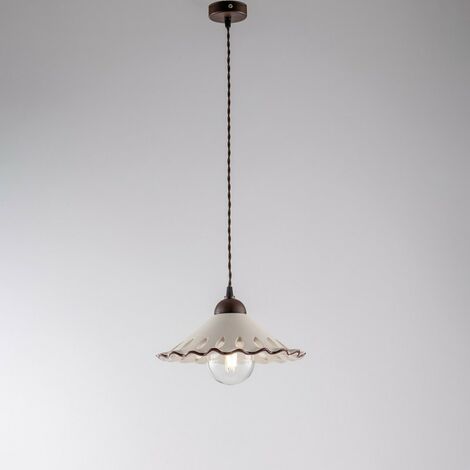 Kronleuchter mit rostschwarzem Stoffkabel einflammiger weißer Keramiklampenschirm 30x h15 cm