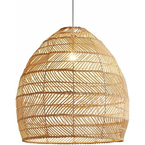 LITZEE Kronleuchter, Rattan-Lampe, Pendelleuchte, Vintage-Schirm, hängend, E27, Esszimmer-Dekor, Café, Restaurant, Hängelampe, 45 x 45 cm