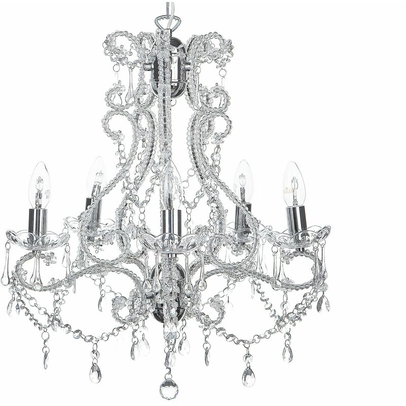 Beliani - Kronleuchter Silber Eisen 5-flammig mit Kristallen aus Acrylglas venezianischer Glamour Stil - Silber