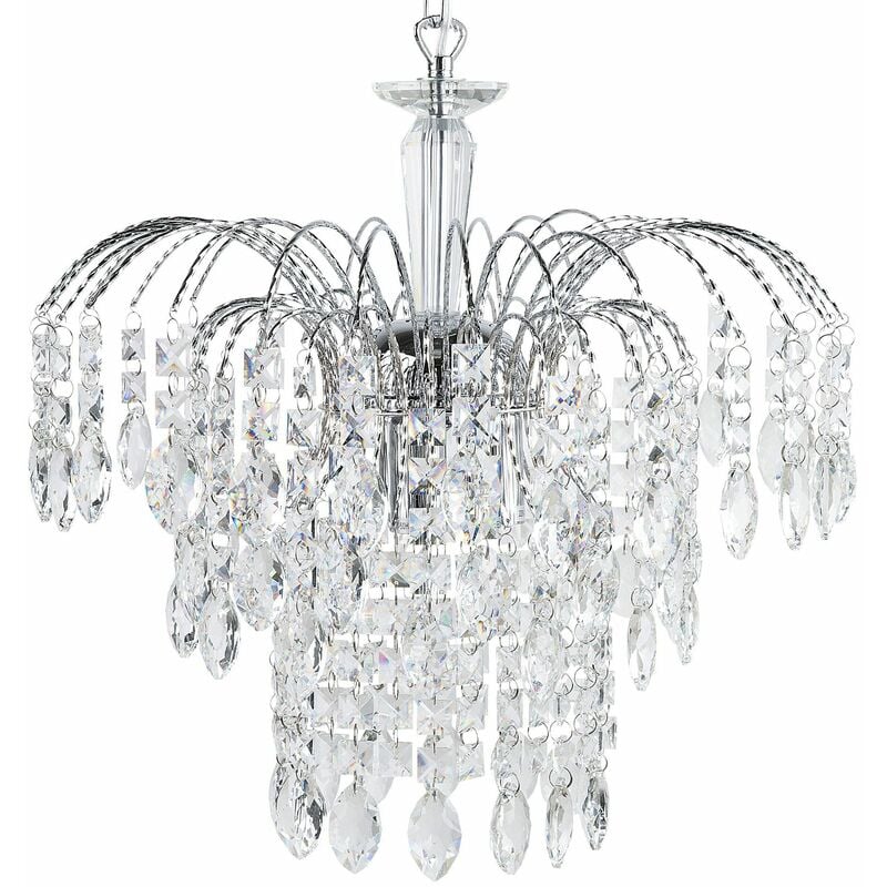 Beliani - Kronleuchter Silber Eisen 3-flammig mit Kristallen aus Acrylglas Wasserfalloptik Glamour Stil - Silber