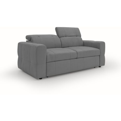Kronos 3-SItzer-Sofa 193 cm mit ausziehbarer Ottomane und verstellbare Kopfstützen aus weicher wasserfester Mikrofaser T11 Grau