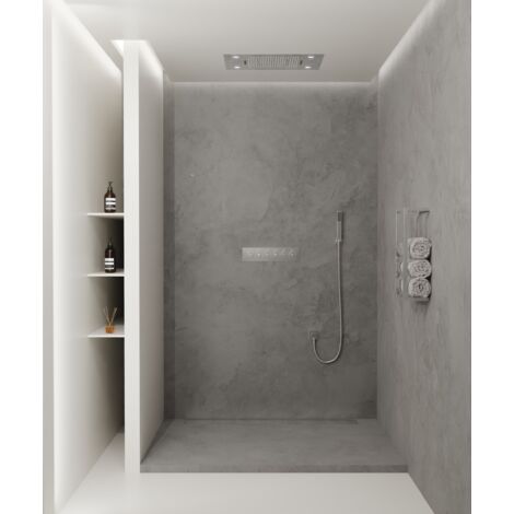 Kroos – Colonne de douche thermostatique 80x60 cm – Ciel de pluie LED – Chromothérapie – Acier inoxydable chromé – Installation encastrée