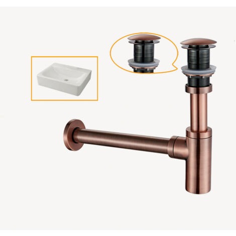 Kroos – Siphon lavabo cylindrique – Bonde sans trop-plein – Laiton or rose brossé – Installation facile sous lavabo