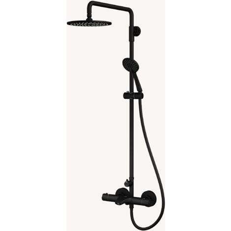 KROOS Thermostat-Duschsäule mattschwarz mit Messing-Badewanne