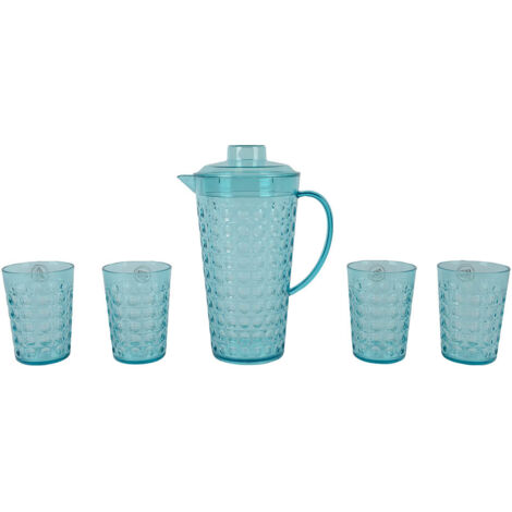 Krug mit 4 Gläsern, blau, Kugel-Design