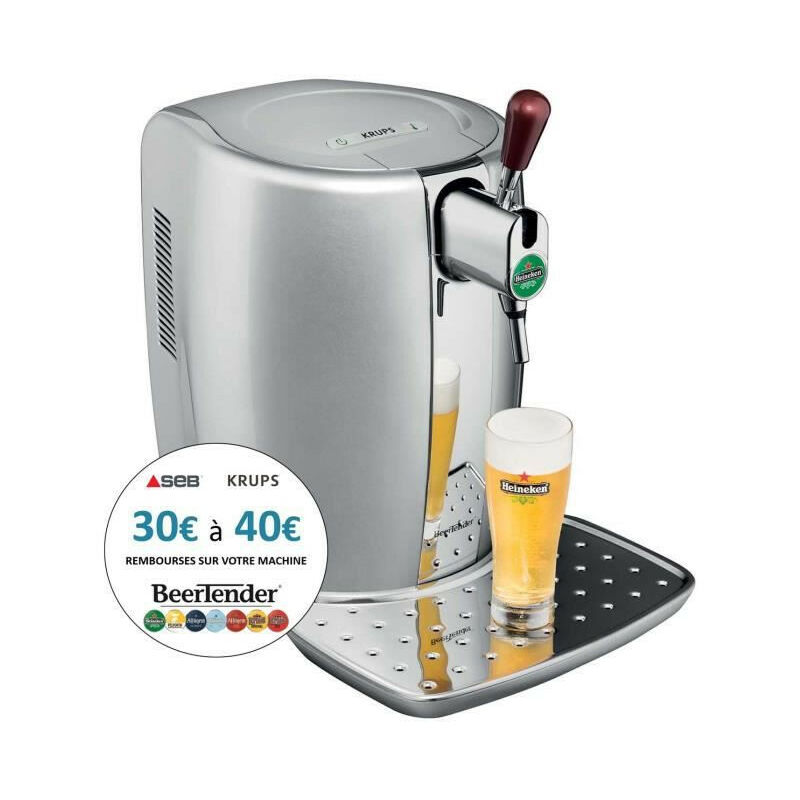 Beertender VB700E00 Loft Edition Machine a biere pression, Tireuse a biere, Pompe a biere, Fût 5L, Indic. led, Silver/Chr - Krups