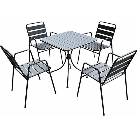 Krystin Lounge (1 Table 4 Chaises) Acier - Couleur Anthracite