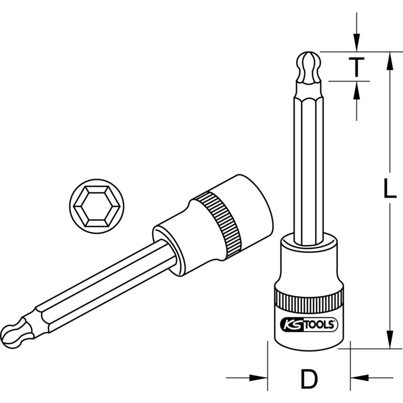 KS Tools 918.1778 1//2 CHROMEplus Bit-Stecknuss Innensechskant,Kugelkopf,lang,17mm