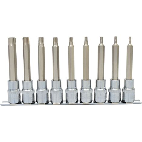 KS TOOLS 1/2 CHROMEplus Bit-Stecknuss-Satz Torx, Bohrung, lang, 9-tlgTB20-TB60