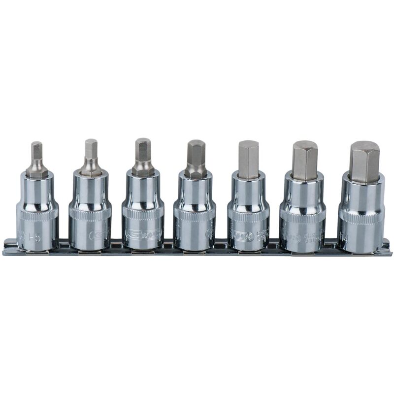 

Kstools - KS TOOLS 1/2' Juego de llaves de vaso con punta para tornillos con encastre hexagonal CHROMEplus, 7 pzs 5-14 mm, cortas