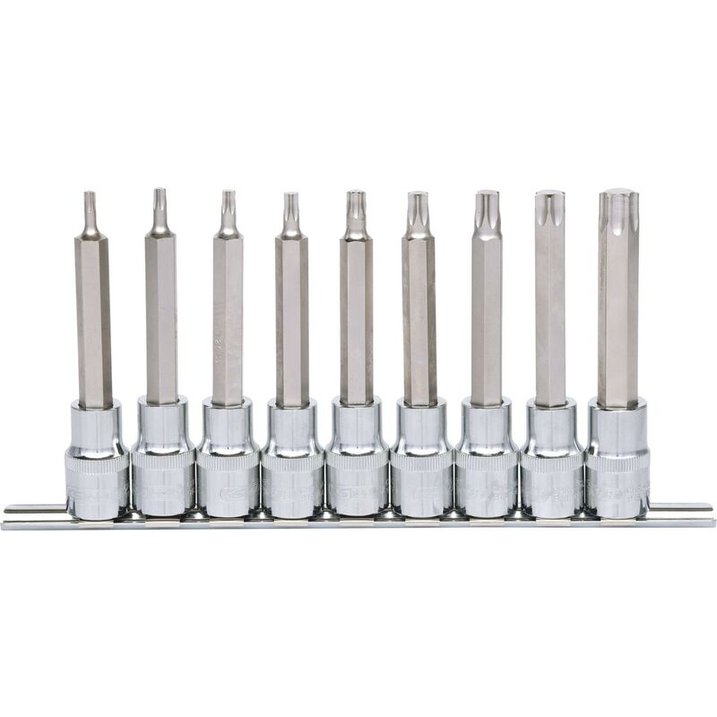

KS TOOLS 1/2" Juego de llaves de vaso con punta para tornillos Torx CHROMEplus, largas, 9 pzs T20-T60