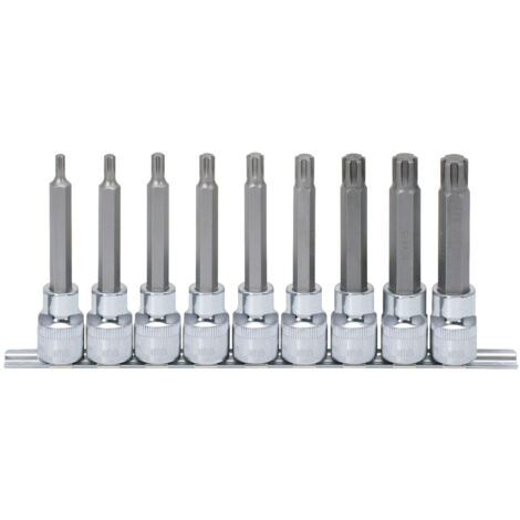 KS Tools 1/2" CHROMEplus RIBE-Bit-Stecknuss-Satz, lang, 9-teilig M5-M14