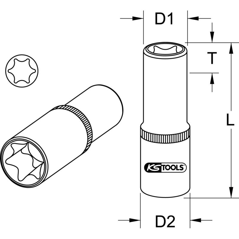 KS Tools 1//2/" CHROMEplus TX-E-Stecknuss E14 lang