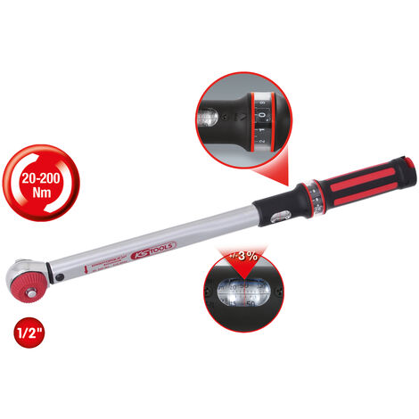 KS Tools 1/2 ERGOTORQUE®precision Drehmomentschlüssel 40-200 Nm mit Quick-Lock Drehknopf-Umsteck-Ra