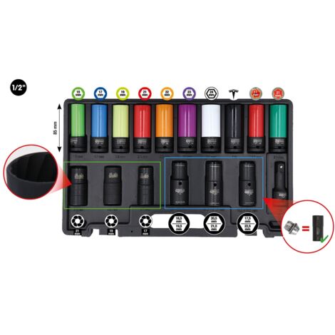 KS Tools 1/2 MASTER Spezial-Kraft-Stecknuss-Satz für Radverschraubungen, 17-tlg