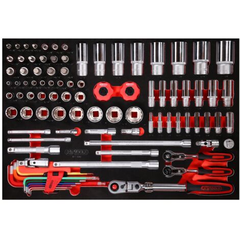 KS Tools 1/4 + 3/8 + 1/2 Steckschlüssel-Satz in Schaumstoffeinlage, 92-tlg., Zoll