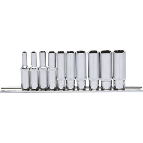 KS Tools 1/4" CHROMEplus Sechskant-Stecknuss-Satz, lang, 10-teilig 4-13mm