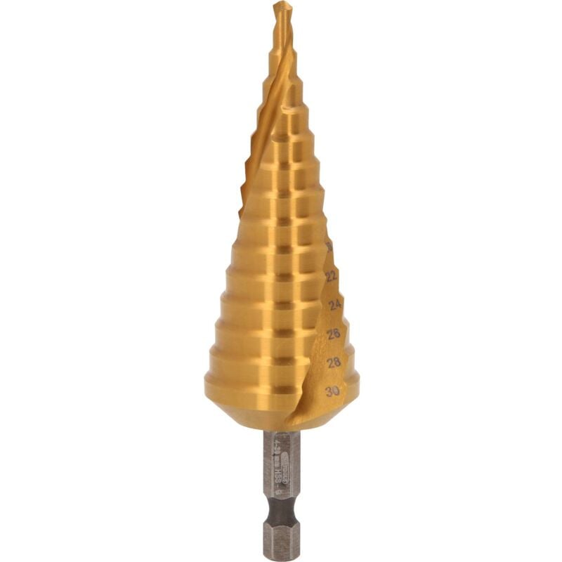 

KS TOOLS 1/4' Punta de broca escalonada HSS TiN,Ø 4-30mm, 14 niveles