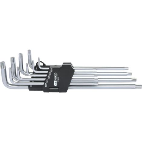 KS Tools 151.2470 Serie di Chiavi Maschio Piegate Classic Impronta 5 Punte con Foro, 9 Pezzi, Ts10-Ts50
