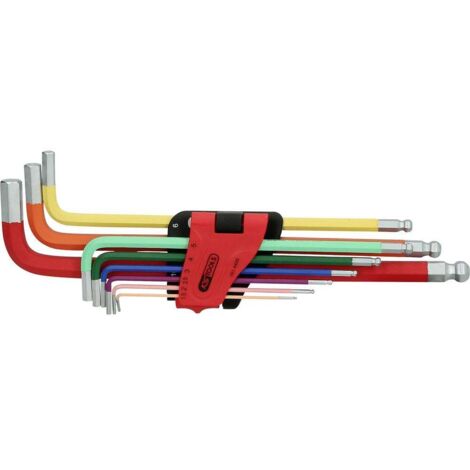 KS Tools 151.4420 Set chiavi maschio con testa a sfera ad esagono incassato, extra lunga, 9 pz