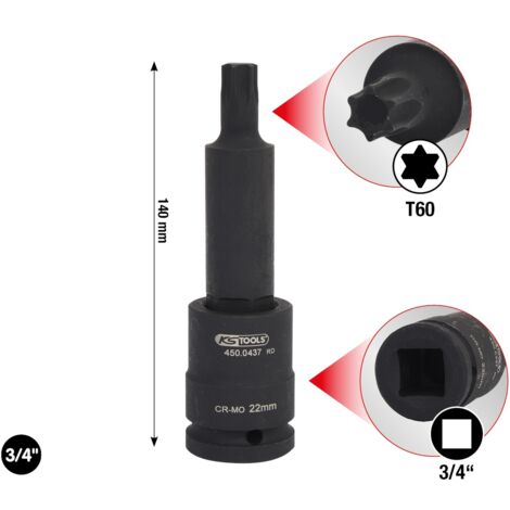 KS Tools 3/4" Kraft-Bit-Stecknuss Torx, lang, T60 - 450.0441