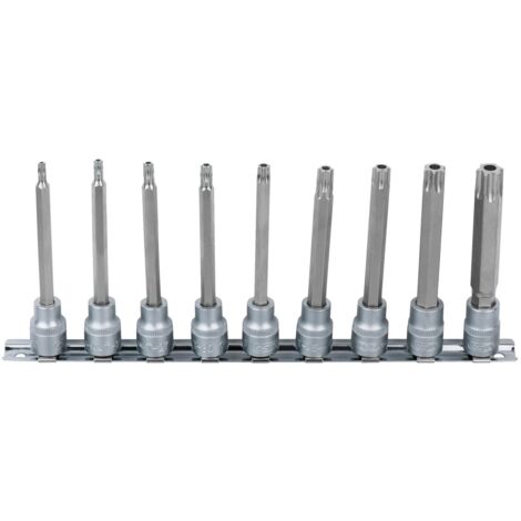 KS TOOLS 3/8 Bit-Stecknuss-Satz, lang, 9-tlg, TB20-TB60 mit Stirnlochbohrung
