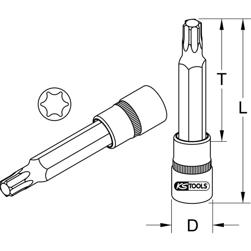 T30 KS TOOLS 3//8/" CHROMEplus Bit-Stecknuss Torx