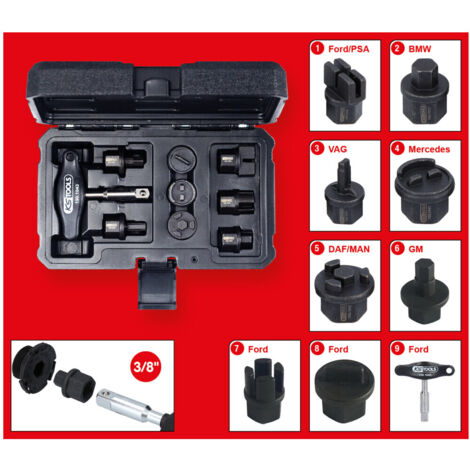 KS TOOLS 3/8&quot Öldienst-Spezialprofil-Satz für Kunststoff-Ölablassschrauben, 9-tlg - 150.1040