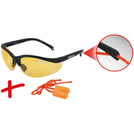 KS TOOLS 310.0166 LUNETTES DE PROTECTION JAUNE, AVEC BOUCHONS D'OREILLES