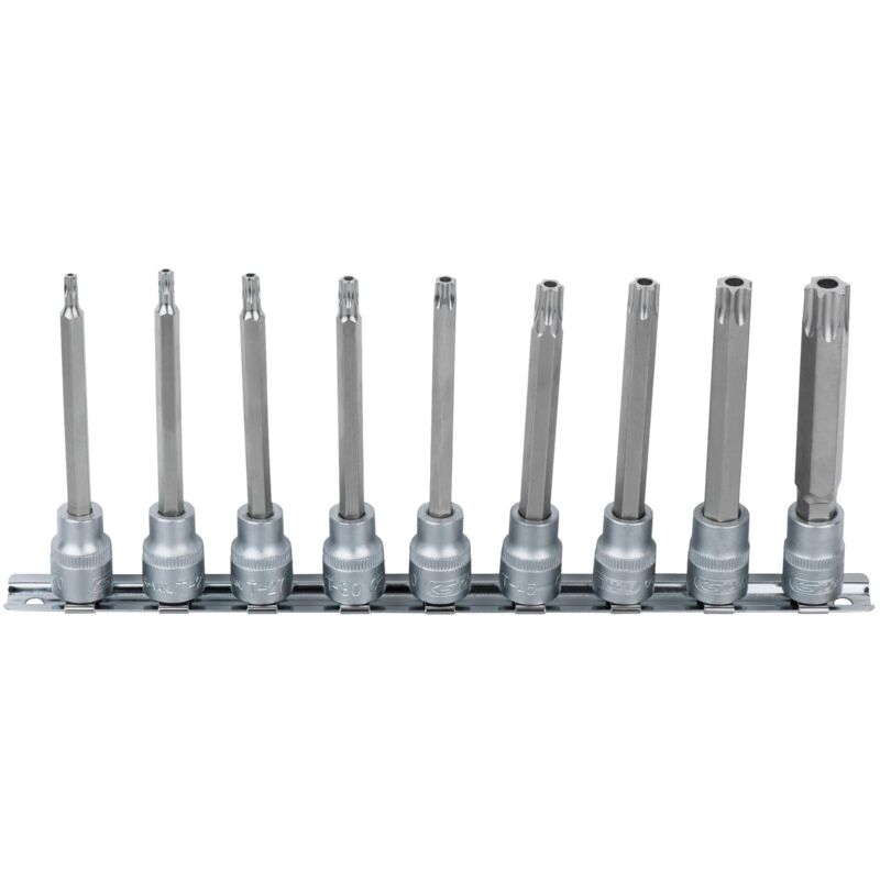 3/8' Bit-Stecknuss-Satz, lang, 9-tlg, TB20-TB60 mit Stirnlochbohrung