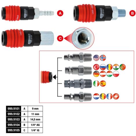 KS Tools 3in1 Universal-Druckluft-Sicherheitskupplung mit 1/4 IG
