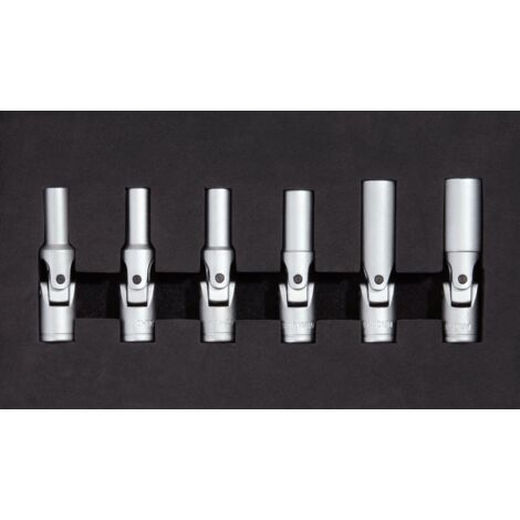 KS Tools 500.7300 Serie di Bussole Snodate per Candelette, 6 Pezzi, in Inserto in Gommapiuma 1/12, 3/8"