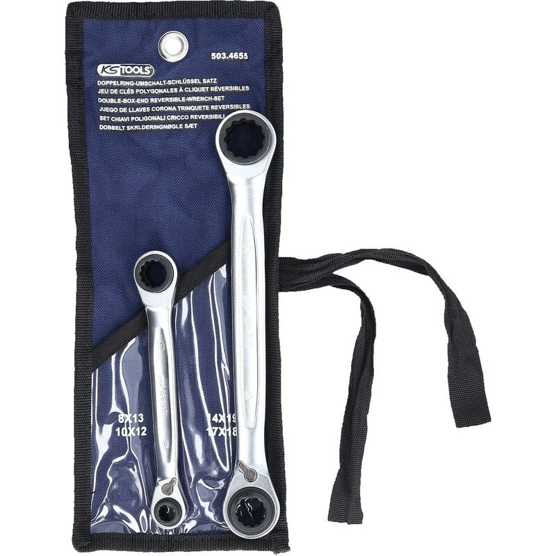 Kstools - Jeu de clés polygonales à cliquet réversible 4 en 1 GEARplus, 2 pcs 8-19mm