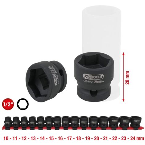 KS Tools 515.0055 Serie di bussole esagonali per avvitatori ad impulsi 1/2", extra corte, 15 pz
