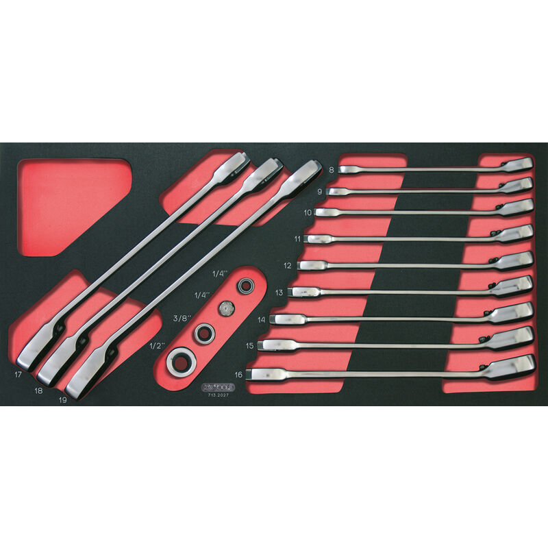 Ks Tools - Module de clés mixtes à cliquet réversible GEARplus® avec adaptateurs, 16 pièces - 713.2027