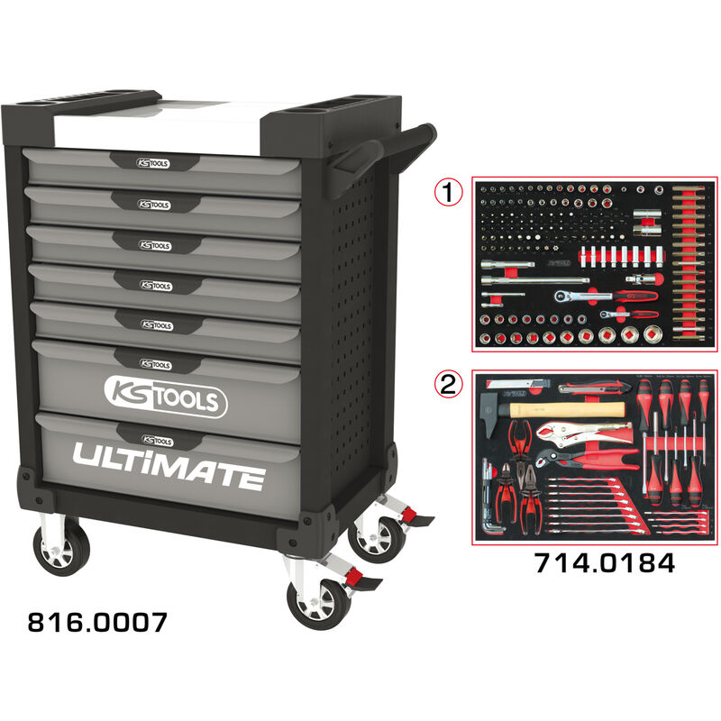 Kstools - ks Tools - Servante ultimate grise et noire 7 tiroirs équipée de 184 outils - 816.7184