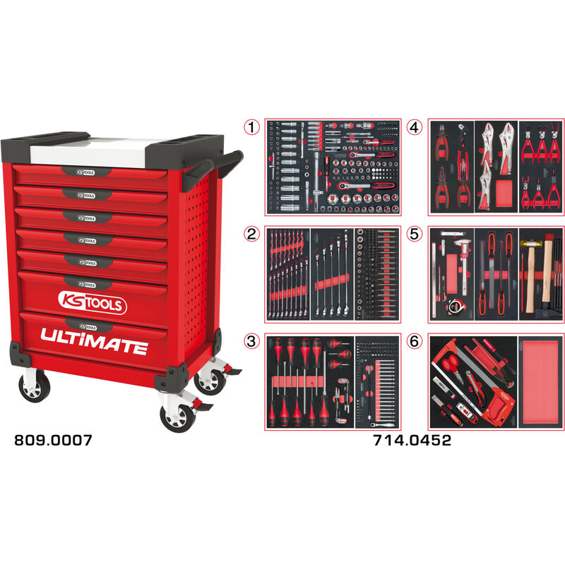 Kstools - Servantes ultimate 7 tiroirs équipées de 455 outils Rouge