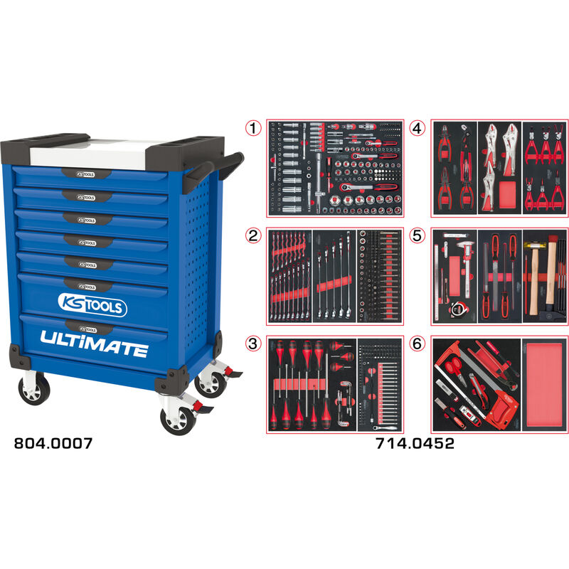 Kstools - Servantes ultimate 7 tiroirs équipées de 455 outils Bleue