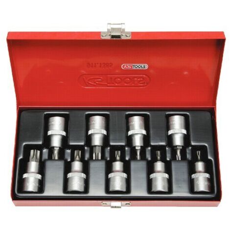 KS Tools 911.1386 Serie di Bussole per Viti TX con Foro, 9 Pezzi, Tb20-Tb60, 1/2"