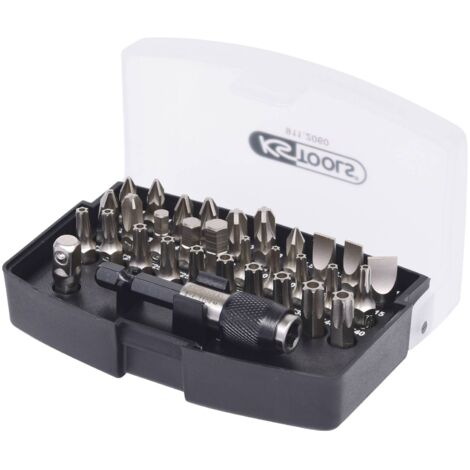 Ks Tools – Coffret d'embouts 32 pièces – Embouts cruciformes, torx, hexagonaux – Acier S2 nickelé – Longueur 25mm – Adaptateur 1/4'' inclus