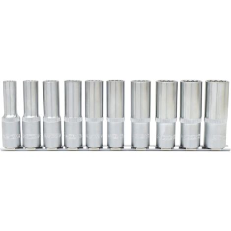 KS Tools 917.1750 Serie di Bussole Poligonali, Lunghe, 10 Pezzi, 10-21 mm, 1/2"
