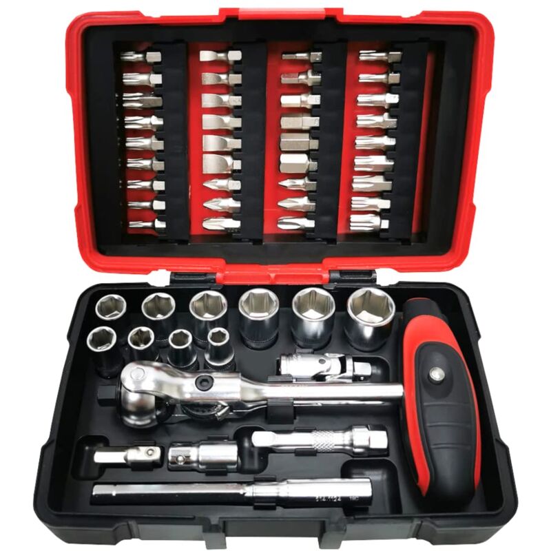 Ks tools - 922.0651 - Set di bussole e punte ultimate 1/4' con cricchetto a testa girevole modifix, 52 pezzi - Compatto, robusto e pratico - 6 lati